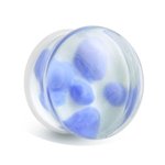 Glass Ear Plug - White - Stains - Blue - 8 mm