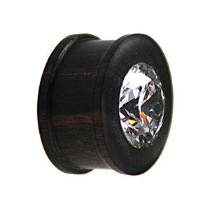 Wood Ear Plug - Crystal - Black - 20 mm