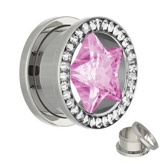 Crystal Star Ear Plug - Pink Star - Epoxy Cover - 8 mm