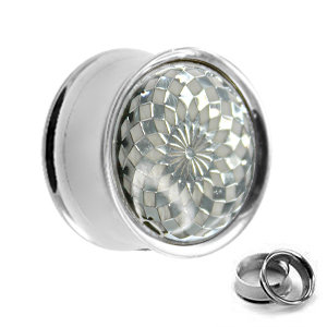 Ear Plug - Steel - Checked Pattern - Silver - 10 mm