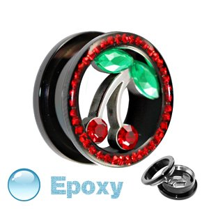 Flesh Tunnel - Steel - Crystal - Cherry - Black - 10 mm