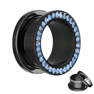 Flesh Tunnel - Black - Crystal - Blue - Expoxy Cover -  12 mm