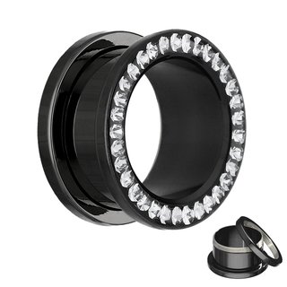 Flesh Tunnel - Black - Crystal - Clear - Expoxy Cover -  10 mm
