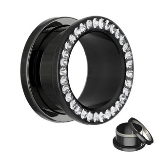 Flesh Tunnel - Black - Crystal - Clear - Expoxy Cover -  16 mm