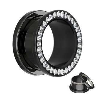 Flesh Tunnel - Black - Crystal - Clear - Expoxy Cover -  18 mm