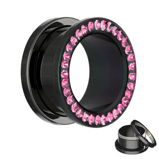 Flesh Tunnel - Black - Crystal - Pink - Expoxy Cover -  10 mm