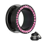 Flesh Tunnel - Black - Crystal - Pink - Expoxy Cover -...