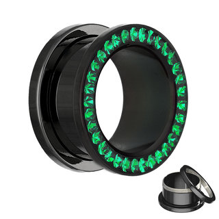 Flesh Tunnel - Black - Crystal - Green - Expoxy Cover -  8 mm