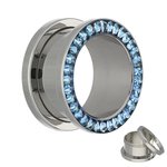 Flesh Tunnel - Silver - Crystal - Blue - Expoxy Cover -...
