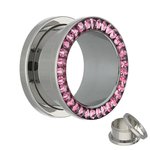 Flesh Tunnel - Silver - Crystal - Pink - Expoxy Cover -...