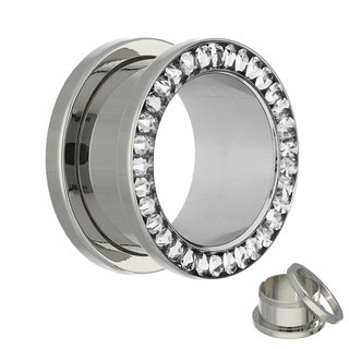 Flesh Tunnel - Silver - Crystal - Clear - Expoxy Cover -  4 mm