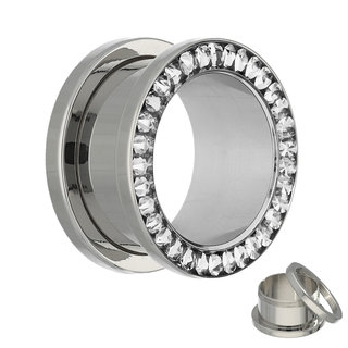 Flesh Tunnel - Silver - Crystal - Clear - Expoxy Cover -  22 mm