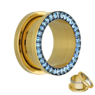 Flesh Tunnel - Gold - Crystal - Blue - Epoxy Cover - 8 mm