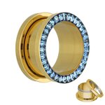 Flesh Tunnel - Gold - Crystal - Blue - Epoxy Cover - 8 mm