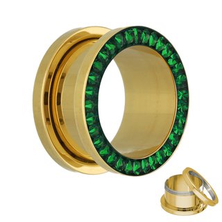 Flesh Tunnel - Gold - Crystal - Green - Epoxy Cover - 12 mm