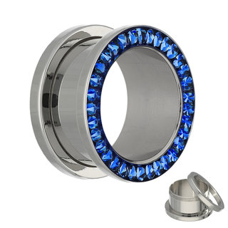 Flesh Tunnel - Silver - Crystal - Dark Blue - Expoxy Cover -  8 mm