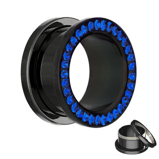 Flesh Tunnel - Black - Crystal - Dark Blue - Expoxy Cover -  8 mm