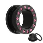 Flesh Tunnel - Acrylic - Black - Crystal Pink - 10 mm