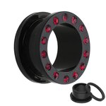 Flesh Tunnel - Acrylic - Black - Crystal Red - 10 mm