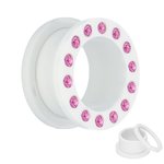 Flesh Tunnel - Acrylic - White - Crystal Pink - 10 mm