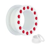 Flesh Tunnel - Acrylic - White - Crystal Red - 10 mm