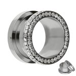 Flesh Tunnel - Silver - Double Crystal - Clear - 6 mm