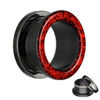 Flesh Tunnel - Steel - Black - Glitter - Red - 5 mm