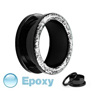 Flesh Tunnel - Steel - Black - Glitter - Silver - 5 mm