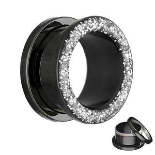 Flesh Tunnel - Steel - Black - Glitter - Silver - 10 mm