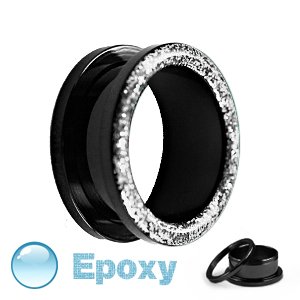 Flesh Tunnel - Steel - Black - Glitter - Silver - 12 mm