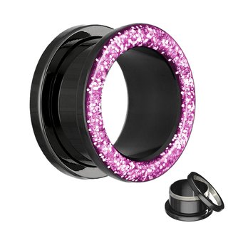 Flesh Tunnel - Steel - Black - Glitter - Pink - 2 mm