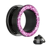 Flesh Tunnel - Steel - Black - Glitter - Pink - 3 mm