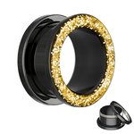 Flesh Tunnel - Steel - Black - Glitter - Gold - 30 mm