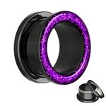 Flesh Tunnel - Steel - Black - Glitter - Purple - 3 mm