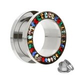 Flesh Tunnel - Steel - Crystal Rainbow - Epoxy Cover - 14 mm