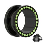Flesh Tunnel - Black - Balls - Green - 8 mm