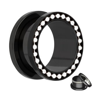 Flesh Tunnel - Black - Balls - White - 10 mm