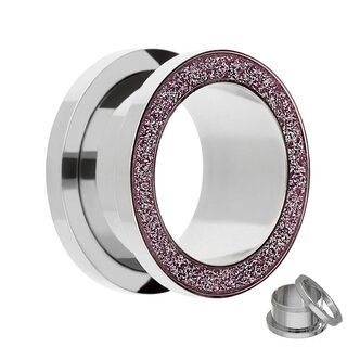 Flesh Tunnel - Steel - Silver - Diamond - Pink - 10 mm