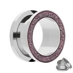 Flesh Tunnel - Steel - Silver - Diamond - Pink - 12 mm
