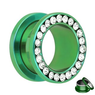 Flesh Tunnel - Steel - Green - Crystal - 10 mm