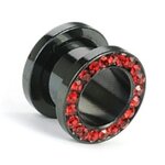 Flesh Tunnel - Steel - Black - Crystal Red - 10 mm