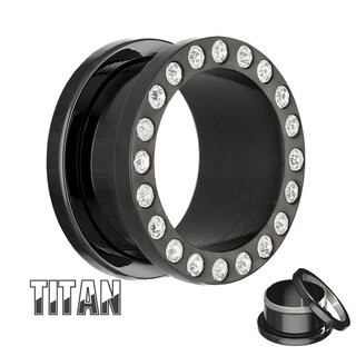 Titanium Flesh Tunnel - Black - Crystal - 12 mm