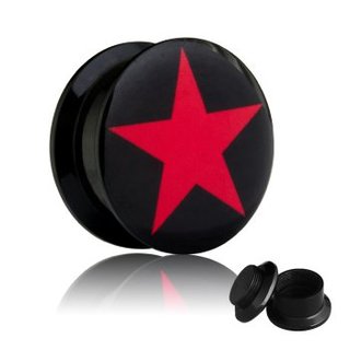 Picture Ear Plug - Screw - Star Red