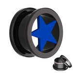Flesh Tunnel - Steel - Black - Star - Blue - 8 mm