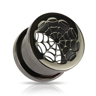 Flesh Tunnel - Steel - Black - Spider-Web - 20 mm