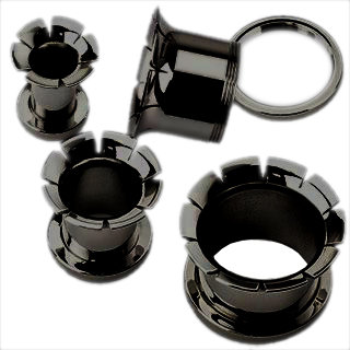 Flesh Tunnel - Steel - Black - Hollow Grooved - 8 mm