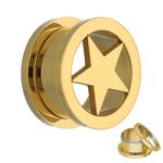 Star Flesh Tunnel - Steel - Gold - 8 mm