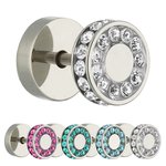 Piercing Fake Plug - Silver - Double Crystal - [3.] - pink