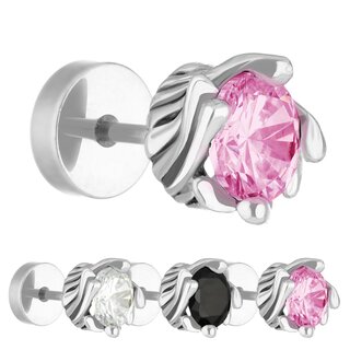 Piercing Fake Plug - Silver - Crystal - Ornament - [3.] - pink