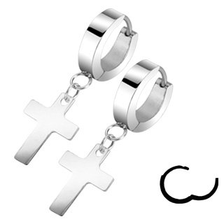 Hoop Earrings - Silver - Cross